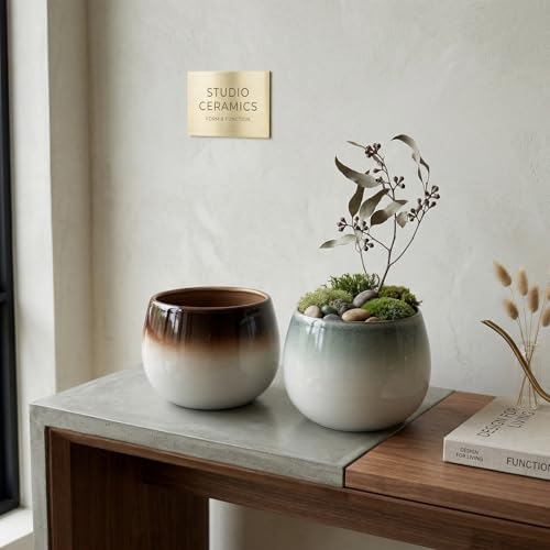 Ceramic Plant Pots, 5.5 Inch Indoor Planters, Ombre Glaze for Houseplants - color: Gradient Brown & Gray