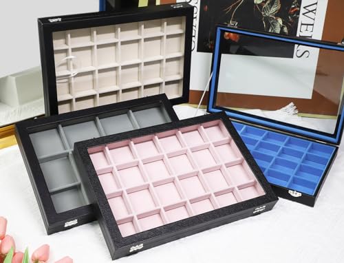 Stratalife 12 Grid Bracelet Jewelry Box, Bangle Holder Organizer with Lid - color: Beige-Black, size: 12 Grid