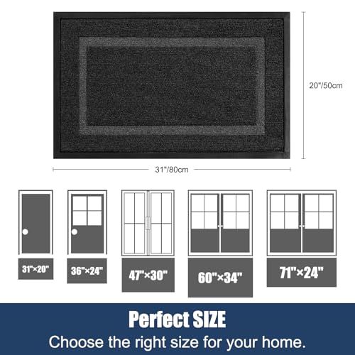 Front Door Mat Outside Entrance Indoor Doormat, 32" x 20" Outdoor Mats for Patio Waterproof, Outdoor Door Mats for Outside Entry, Indoor Rugs for Entryway, Sturdy Natural Rubber Entry Mat, Black - color: Black, size: 1'8" x 2'8" (Rectangular)