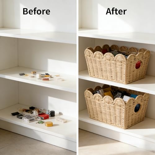 Scalloped Storage Baskets Set of 2, Built-In Handles
