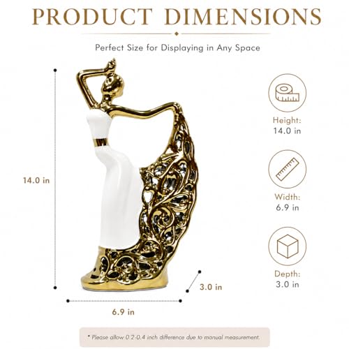 Abstract Woman Sculpture, Gold and White Ceramic Figurine