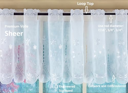 Today's Curtain, Samantha Embroidered Sheer Tier 24", White, 59" W x 24" L - color: White, size: 59"W x 24"L (Pack of 1)