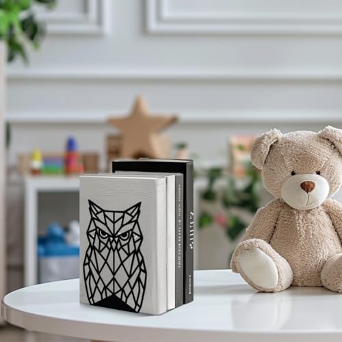 Peacoblue 5.3"x4.3"x7.1" Metal Bookends, Heavy Duty Book Ends for Shelves - style: Geometric Owl