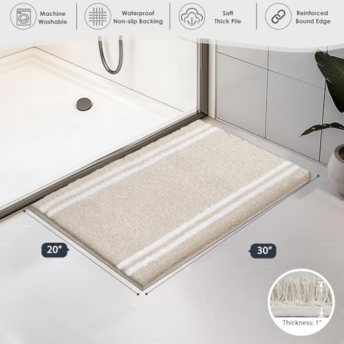 PURRUGS Bathroom Rug, Bath Mat, 20" x 30", Beige - color: Beige, size: 20" X 30"