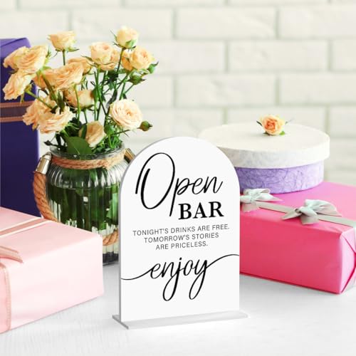 Acrylic Wedding Sign Wedding Signs for Ceremony Open Bar Sign for Wedding Modern Calligraphy Arch Acrylic Table Top Sign for Wedding Reception and Event Party Table(white) - color: Open Bar