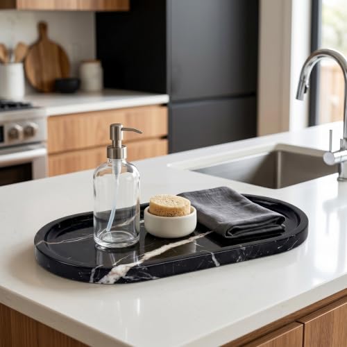 YKAJO Nero Marquina Oval Marble Tray, 11.8x5.9 Vanity Perfume Organizer - color: Nero Marquina, size: 11.8" x 5.9" x 0.6"
