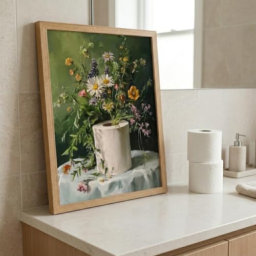 DGBQMK Funny Bathroom Wall Decor - Vintage Floral Toilet Paper Art Print Botanical Wall Art Funny Bathroom Signs for Restroom Half Bath, Natural Solid Wood Framed Picture 12x16 inch - color: paper, size: 16"Lx12"W