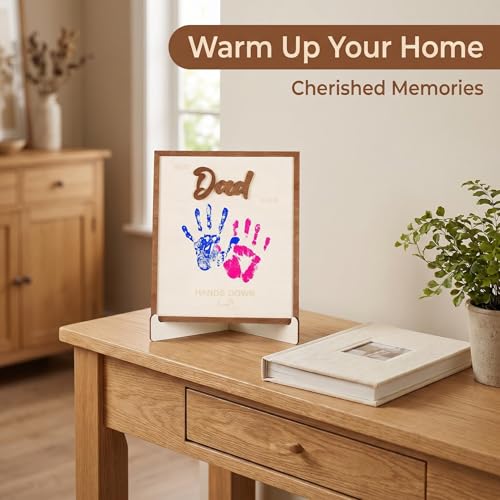 10" Best Dad Ever Hands Down DIY Frame Hand Print Kits, Personalized Father Day Craft for Dad from Kids, Family Handprint Keepsake for Daddy, Papa from Son Daughter - color: Brown