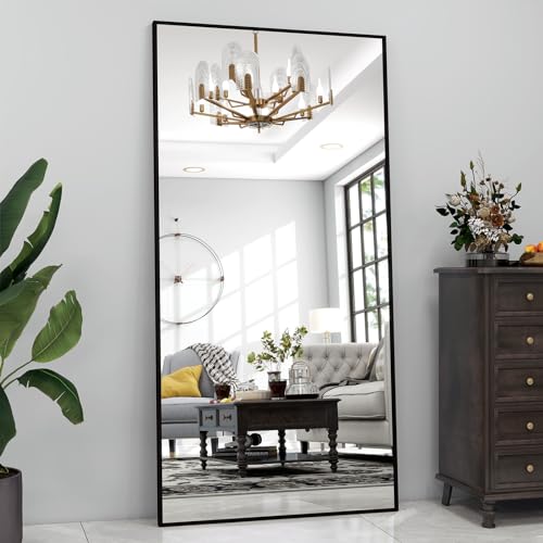 Extra Large 71"x30" Full Length Mirror - Standing, Hanging, or Leaning Rectangle for Wall or Floor - Wall-Mounted Full Body Dressing With Aluminum Alloy Frame for Living Room - Black - color: Black, size: 71"L x 30"W
