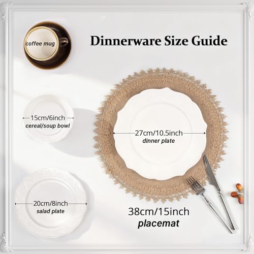 FunWheat Burlap Round Braided Placemats Set of 12 for Dining Tables 15 Inch Heat Resistant Jute Table Mats Farmhouse Woven Fabric Natural Place mats (Brown Jute Lace) - color: H Brown Jute Lace, size: 12pcs