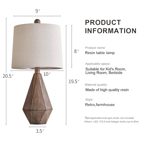 PoKat 20.25" Retro Farmhouse Table Lamp Set of 2, Small for Bedside, Brown - color: Small - Dark Wood Resin