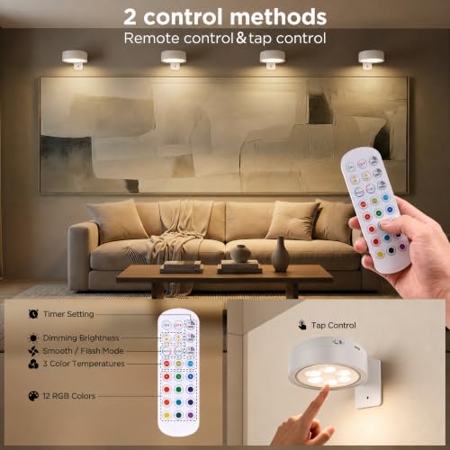 4-Pack Picture Lights for Wall, Rechargeable Wireless Poster Lights, White - color: White