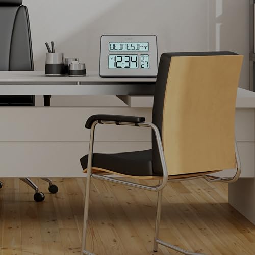 La Crosse Technology 513-1419BLv4-INT Backlight Atomic Full Calendar Clock with Extra Large Digits - size: 9.84"L x 1.14"W x 7.48"H