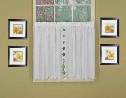 Today's Curtain, Orleans Scallop Curtain, White 30" Tier Pair and Tieback, 60" W x 30" L, White - color: White, size: 60"W x 30"L (Pack of 1)