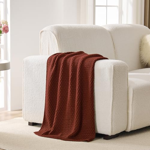 Rust Throw Blanket for Couch Bed, Moss Knit, 60x80 Inches - color: Moss-rust Red, size: 60"x80"