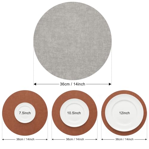 Myir JUN 14" Round Placemats Set of 4, Reversible Dual-Color Place Mats - color: Light Gray Reddish Brown