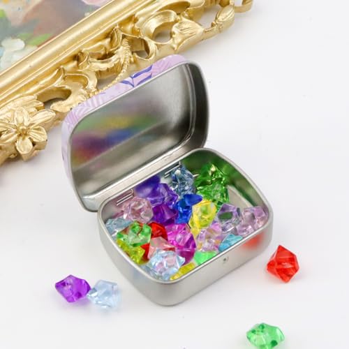 4pcs Purple Flower Empty Hinged Tin Box Metal Storage Box - color: Purple Flower