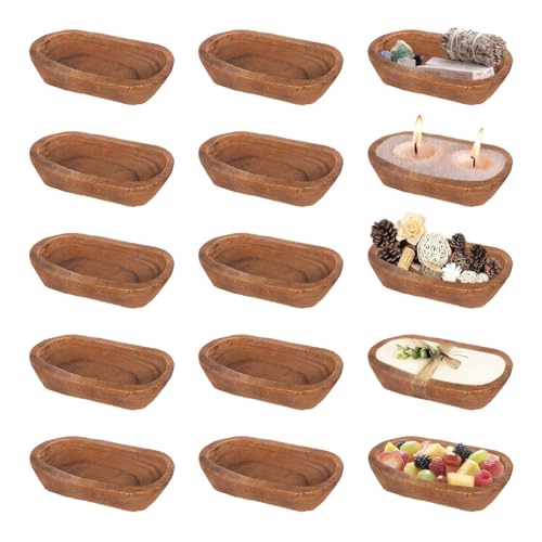 Haploon Wood Dough Bowl 15 Pcs Rustic Hand Carved Paulownia Bowls Pack