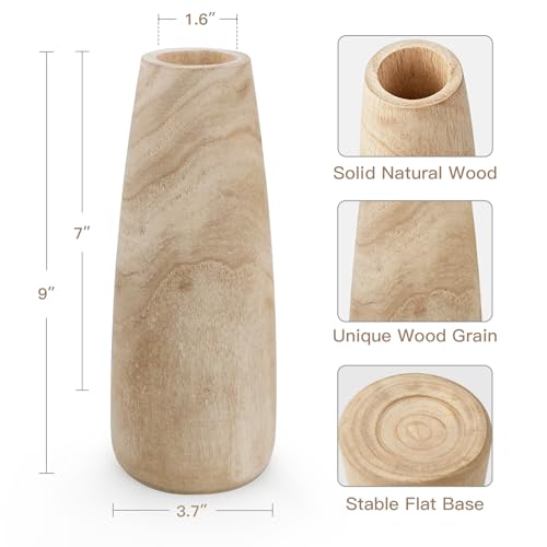 Natural Wood Vase for Dried Flowers – 9 Inch Decorative Table Vase - color: Natural, size: 9 Inch