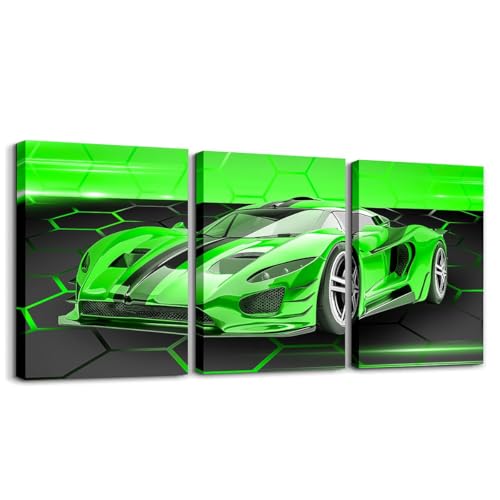 Feelyou Race Car Wall Art 12" x 16" x 3 - color: Bean Green