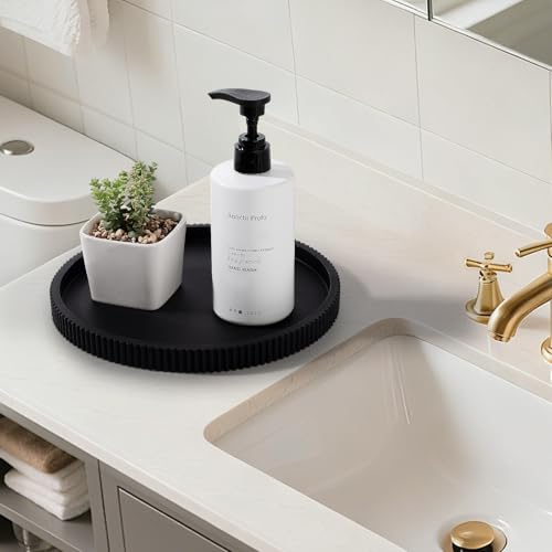 Silicone Bathroom Tray Round Perfume Tray Coffee Table Decor, 9" Black - color: Black, size: 9"