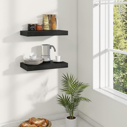 Dreamland 16 Inches Wall Mounted Wood Floating Shelves, Black, 2 Pack - color: Black, size: 16in