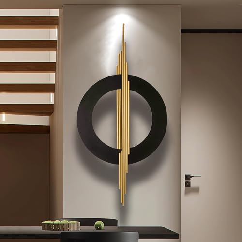 JFUJFU Large Black & Gold 3d Metal Wall Art with Geometric Round for Home - color: Black & Gold