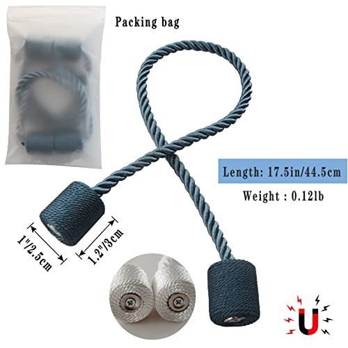 Magnetic Curtain Tiebacks 2 Pack Blue Curtain Rope Tieback Curtain Holders for Drapes Modern Tie Backs Decorative Curtain Holdbacks - color: Blue
