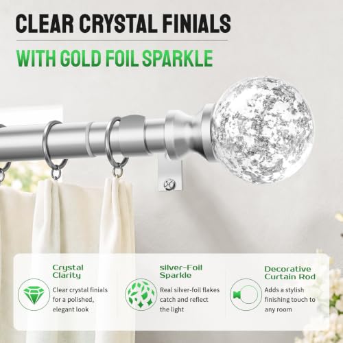 Silver Curtain Rod 18 to 60 Inch Decorative Window Treatment Rods - color: Silver, size: 18"-60"