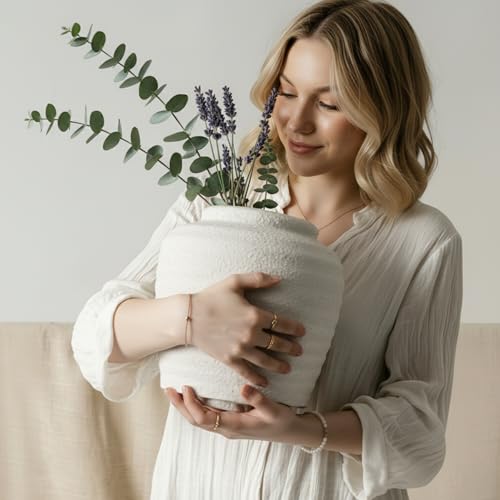 Lvases Rough Textured White Wabi Sabi Rustic Handmade Ceramic Decor Vase - color: White