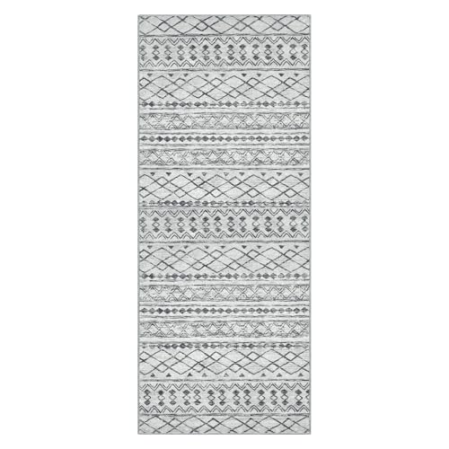 KUTA Moroccan Washable Runner Rug 2.6x8 Grey Boho Hallway Runners - color: Grey, size: 2'7" x 8' (Runner)