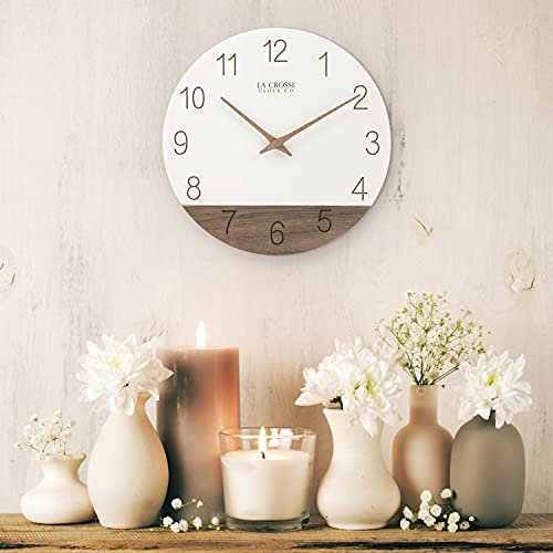 La Crosse Clock 404-3630B 12 inch Ivory Sierra Wood Quartz Analog Wall Clock - color: Ivory/Brown