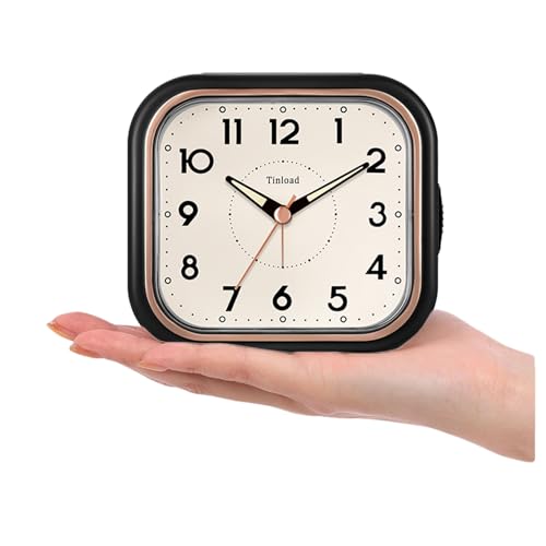 Tinload 4.3" Vintage Retro Analog Alarm Clock, Super Silent Non Ticking Clock with Manual Light, Snooze, Battery Operated, Simply Design, for Living Room, Bedroom, Bedside, Desk(Black) - style: Black-RoseGold