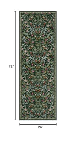 Lahome Cottagecore Floral Runner, 2x6 Botanical Washable Kitchen Runner Rug - color: Green, size: 2' x 6'