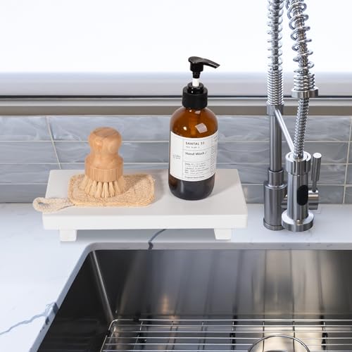 Wood Bathroom Tray Farmhouse Decor Kitchen Soap Holder, 10"x4.5" White - color: White, size: 10" x 4.5" x 1.6"