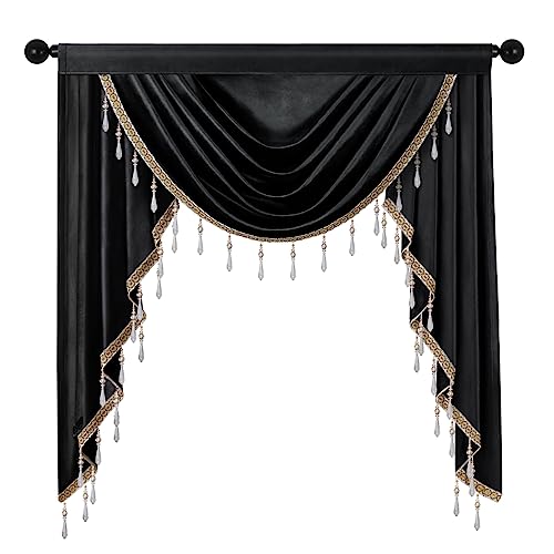 ELKCA Luxury Black Velvet Curtain Valances for Living Room with Beads(39inch,1 Panel) - color: Black, size: 39"W x 43"L (Pack of 1)