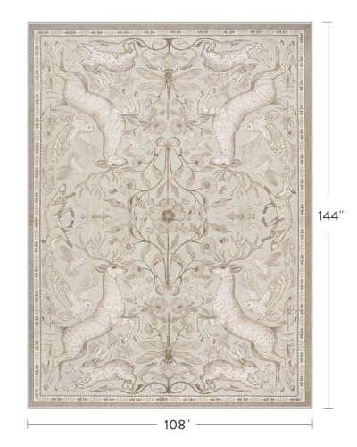 Lahome 9x12 Washable Area Rug for Living Room, Woodland Deer Boho Animal Rug, Vintage Botanical Beige Non-Slip Low Pile Large Carpet for Bedroom Dining Room Nursery Farmhouse Decor - color: Beige, size: 9' x 12' (Rectangular)