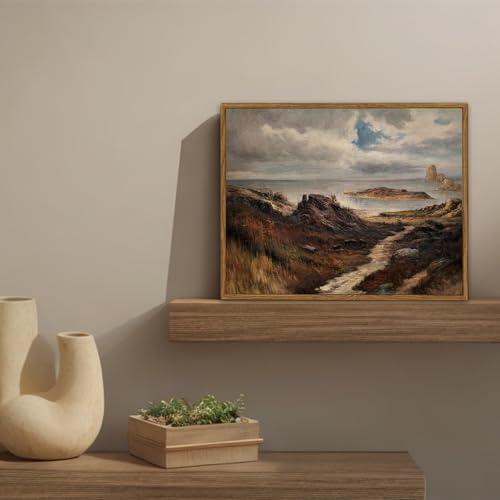 SHENIFY Landscape Framed Canvas Wall Art Vintage Classical Seaside Path Wilderness Prints Modern Hallway Bathroom Office Decor - 11x14in Natural Framed - color: Coastal and Mountain, size: 14"L x 11"W