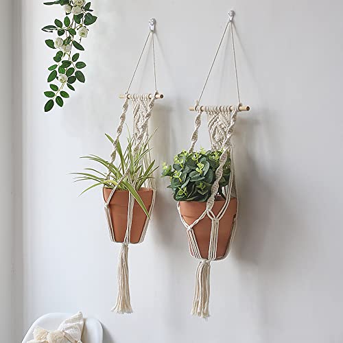 Artilady Macrame Plant Hanger, Boho Hanging Planter for Indoor Plants - color: White D