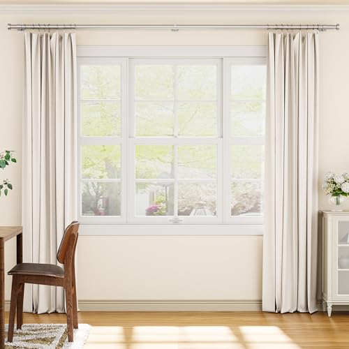 YaFex Heavy Duty Curtain Rods 32-120 Inch, 1 Inch Adjustable Silver Curtain Rod for Windows, Long Window Treatment Rods with Aluminium Finials, Easy Installation - color: Silver, size: 32" to 120"