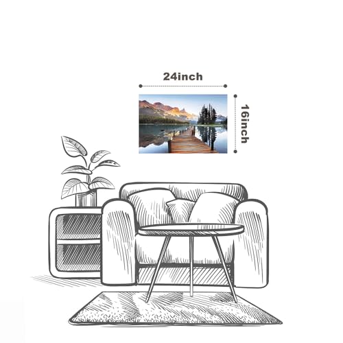 Lake Boardwalk Canvas Wall Art: Nature Mountain Sunset Scenic Artwork Woodland Water Print Picture for Bedroom - color: Lake Bridge, size: 24"L x 16"W