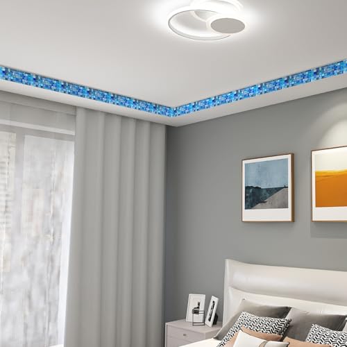 HOMETITUTE Peel and Stick Wallpaper Border 4x196in Blue Mosaic Pattern - color: blue texture#1