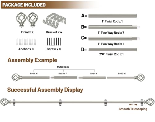 KAMANINA Antique Silver Adjustable Curtain Rods for Windows 72 to 144 Inch - color: Antique Silver, size: 32-144"