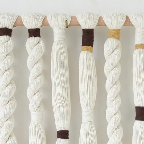 Macrame Wall Hanging Woven Knot Tassel Fringe Boho Wall Art 27"W*29"L - color: Ivory3