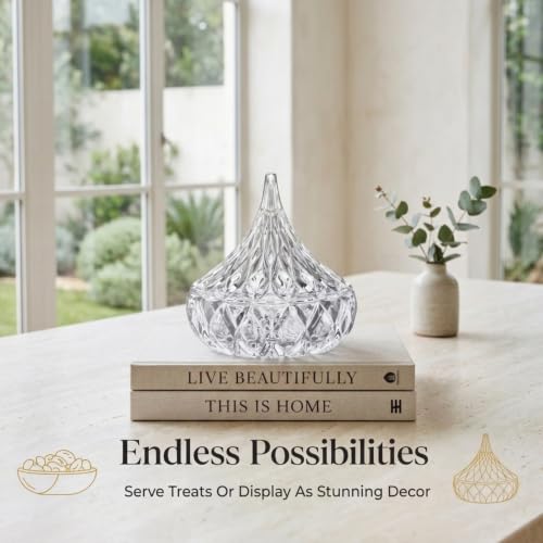 Godinger Hershey Kiss Shaped Candy Dish, Crystal Glass Chocolate Jar Bowl - color: Clear crystal, size: Medium