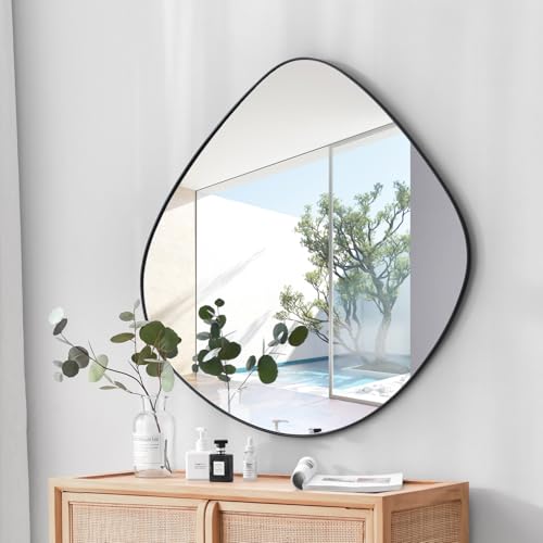 Irregular Wall Mirror Matel Matte Black Framed Wall Mirror for Living Room Bedroom Bathroom Entryway Wall Decor 28.2" L x 27.8" W ELE-003B - color: Black, size: 28.2"L x 27.8"W