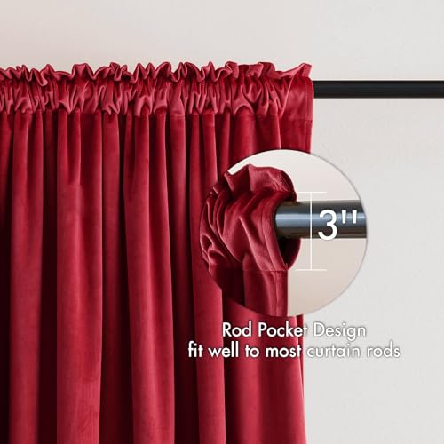 MIULEE Red Blackout Velvet Curtains Drapes 72 Inch Long 52"x72" Bedroom - color: Red, size: 52"W x 72"L (Pack of 2)
