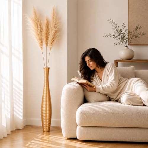 Leewadee Large Floor Vase 34" Mango Wood for Pampas Grass, Dried Flowers - color: Gold, size: 34 inches