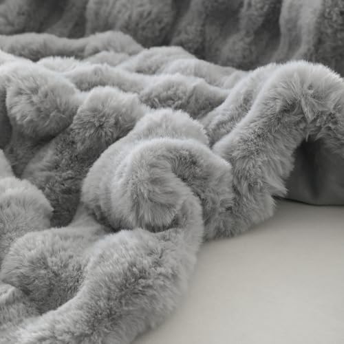 MERRYLIFE Luxury Faux Fur Throw Blanket for Couch Bed Light Grey, 50" 60" - color: Light Grey, size: 50"*60"