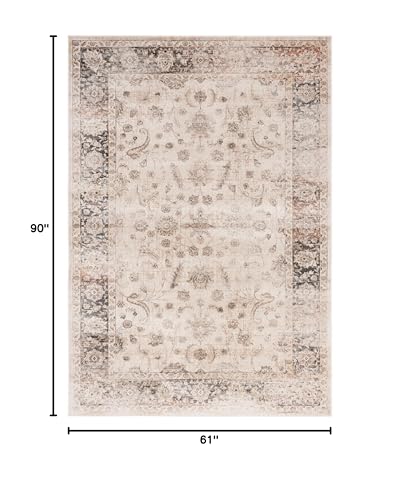 SAFAVIEH Vintage Collection Area Rug - 5'1" x 7'6", Stone, Oriental Distressed Viscose Design, Ideal for High Traffic Areas in Living Room, Bedroom (VTG120-3440) - color: Stone, size: 5'1" x 7'6" (Rectangular)